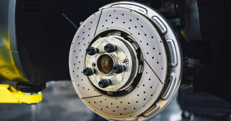 Close view of brake work in a garage