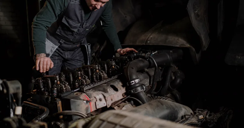 Mechanic working carefully on an engine