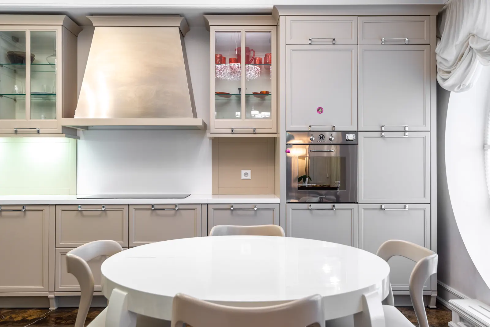 Clean open-plan office and dining space.