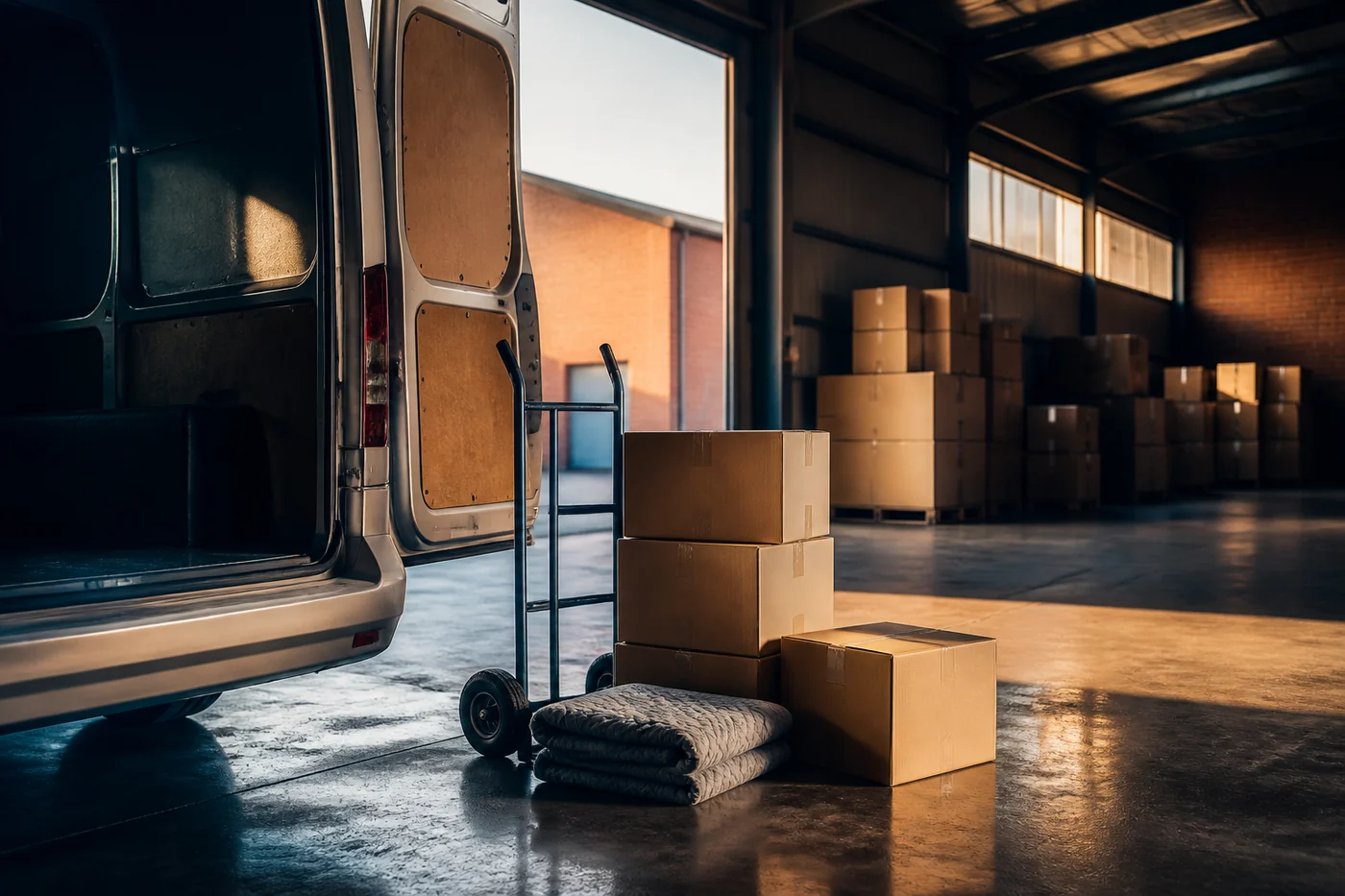 Illustrative moving boxes inside a loading bay
