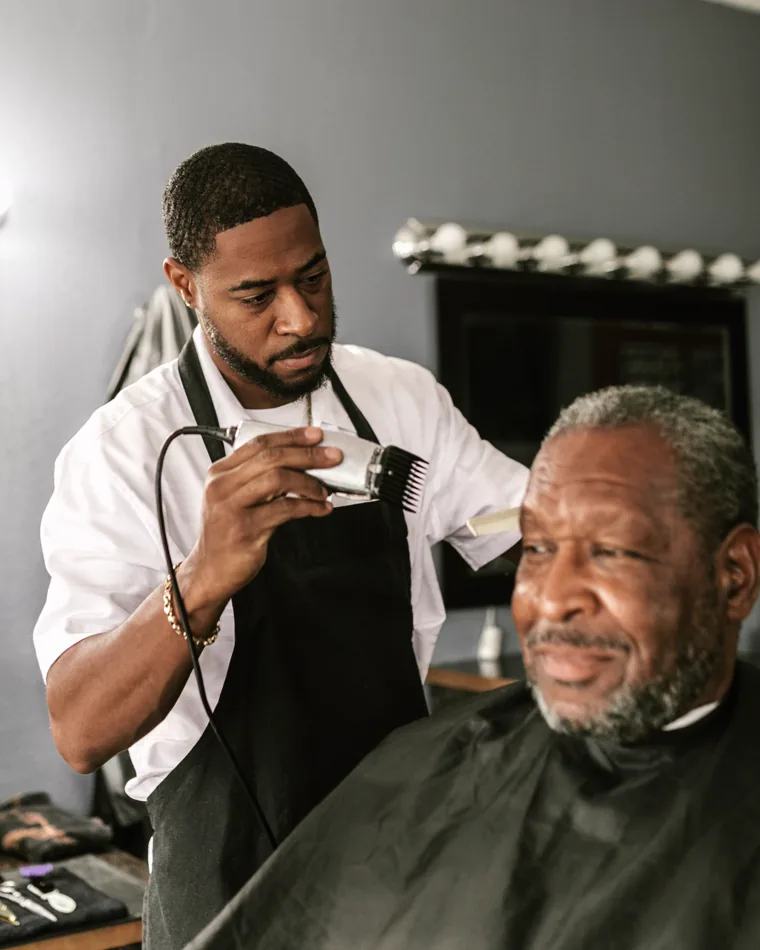 Fictional barber Sol in the studio