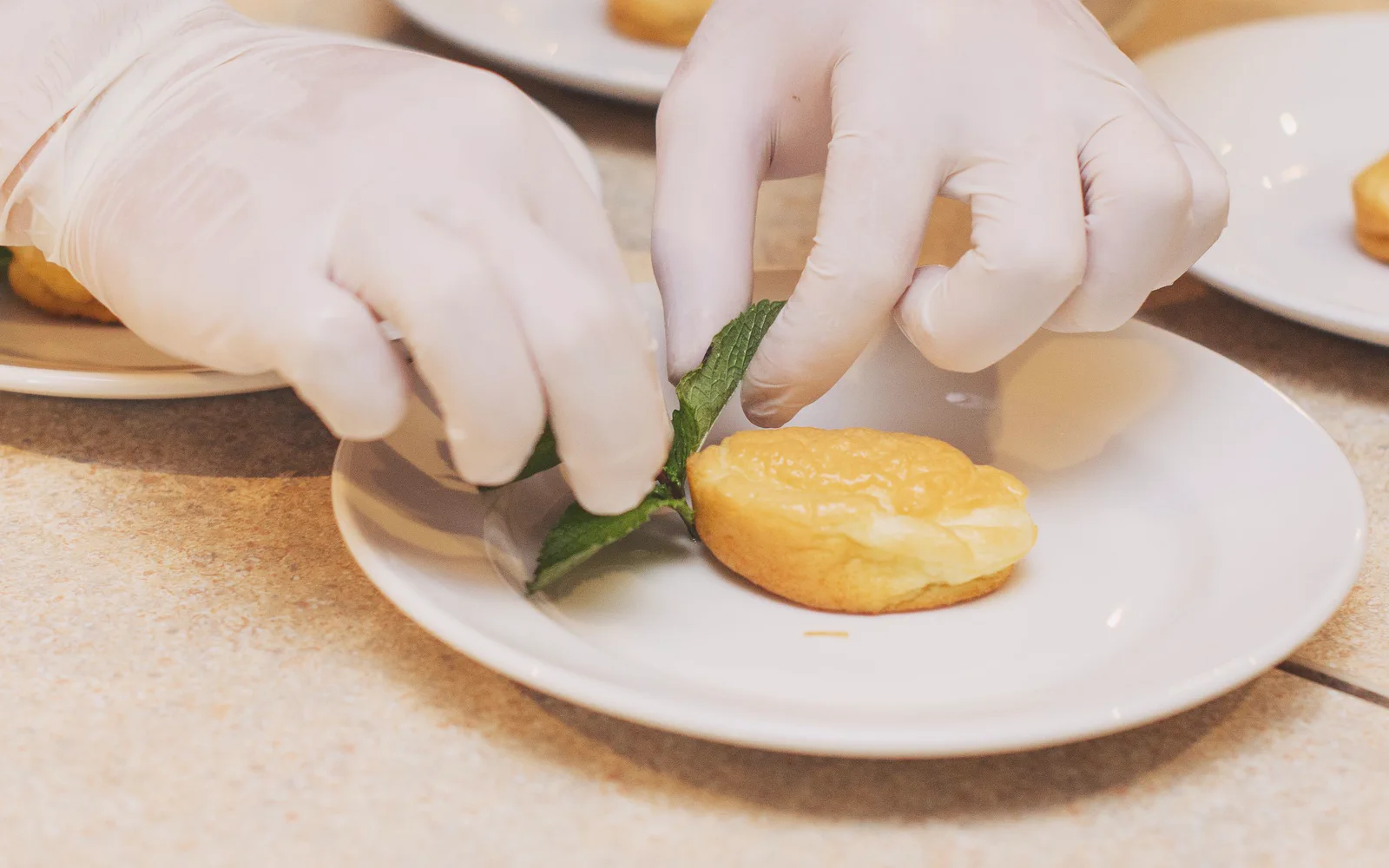 Representative hands preparing breakfast service